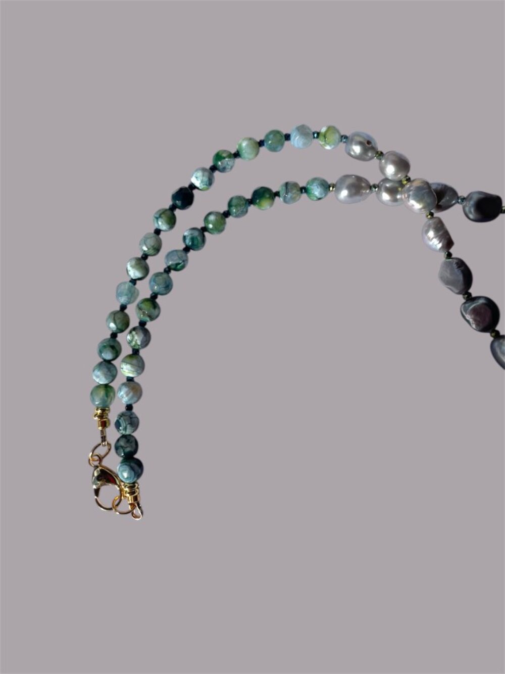 Baroque Natural Pearl Blue Opalite Teardrop Necklace - Picture 4 of 4